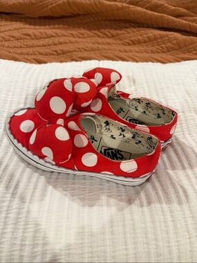 Disney Vans Red White Polka Dot Bow Slip-On Sneakers